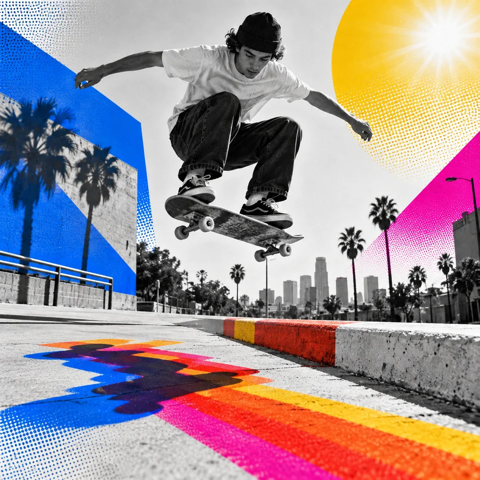 Skateboarder, four-sentence style prompt