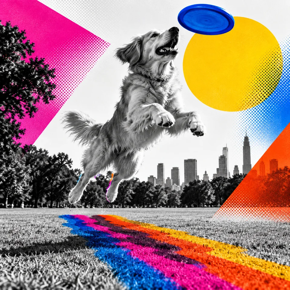 Frisbee dog, four-sentence style prompt